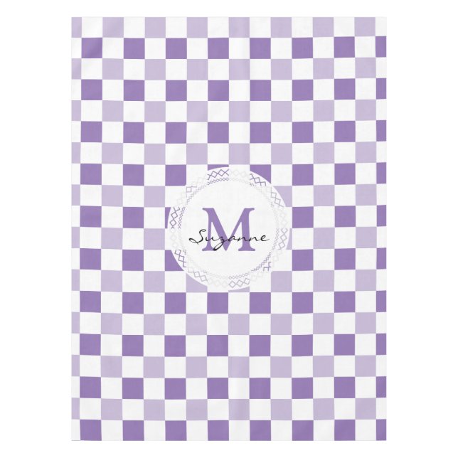 Toalha De Mesa Teste padrão Checkered branco do tom roxo do (Frente)