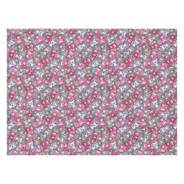 Toalha De Mesa teste padrão com os gatos bonitos do doodle do (Frente (Horizontal))