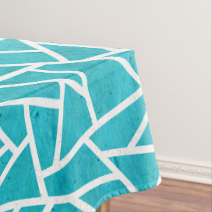Toalha De Mesa Teste padrão de mosaico azul esverdeado e branco
