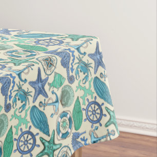 Toalha De Mesa Teste padrão dos animais de mar da cerceta