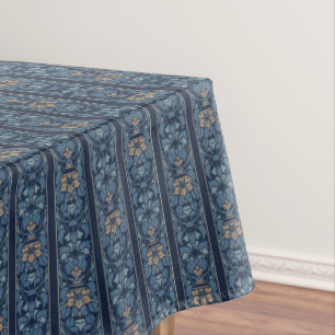 Toalha De Mesa Teste padrão floral da listra dos azuis marinhos