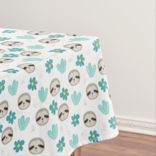 Toalha De Mesa Teste padrão floral da preguiça doce