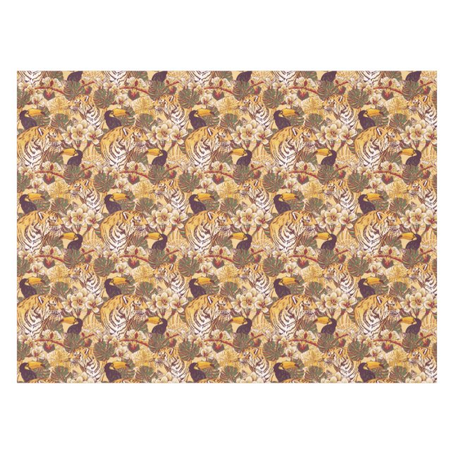 Toalha De Mesa Teste padrão floral tropical com tigre (Frente (Horizontal))