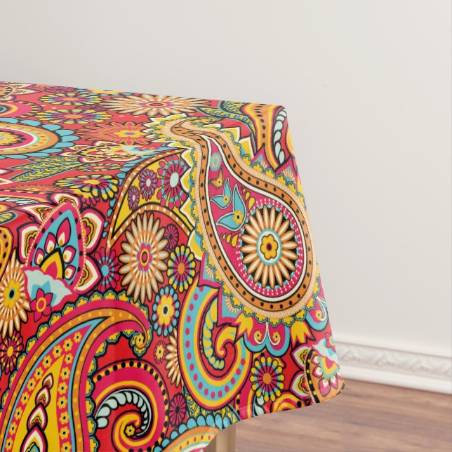 Toalha De Mesa Teste padrão floral vermelho brilhante do bohemian (Posição Original)