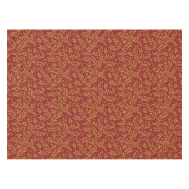 Toalha De Mesa Teste padrão floral vermelho e Dourado (Frente (Horizontal))