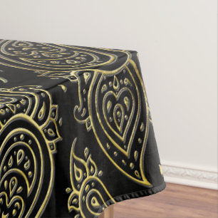 Toalha De Mesa Teste padrão gravado ouro de Paisley no preto