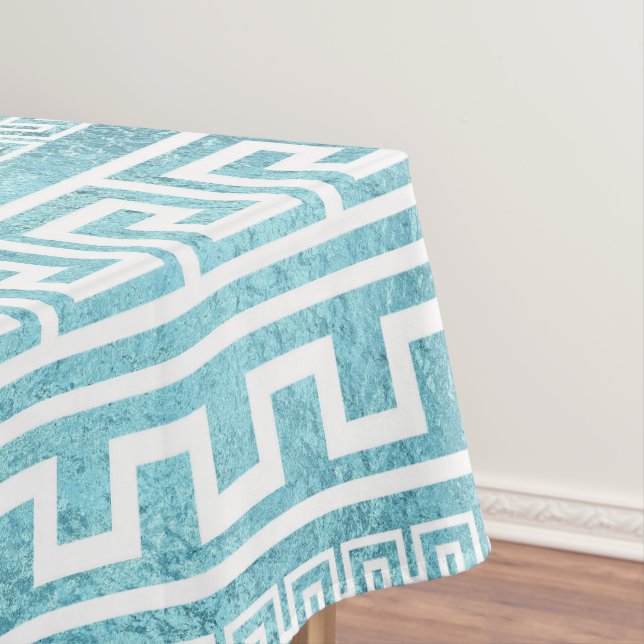 Toalha De Mesa Teste padrão grego azul delicado do meandro no (Posição Original)
