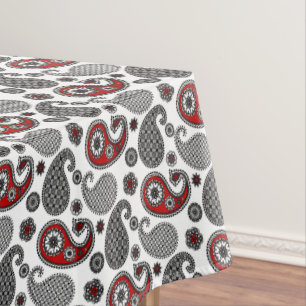 Toalha De Mesa Teste padrão, preto, branco e vermelho de Paisley