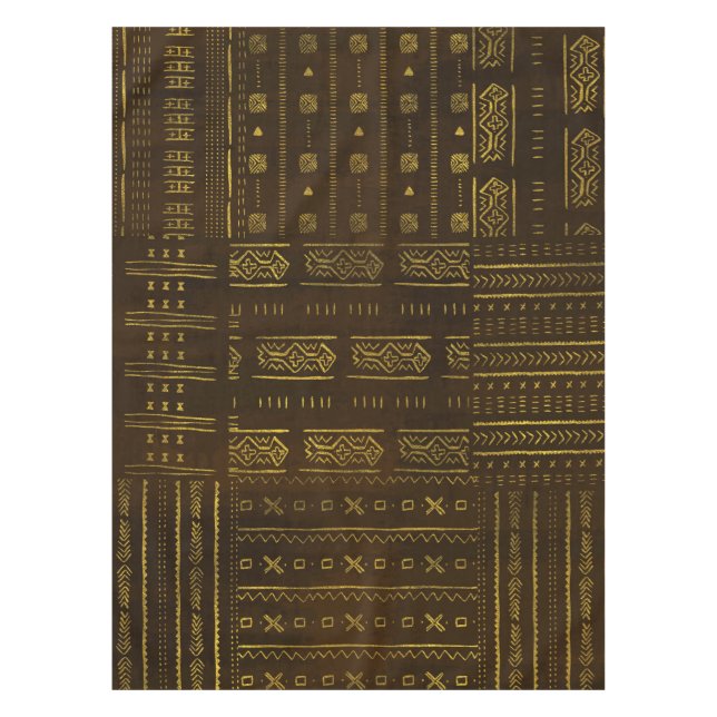 Toalha De Mesa Teste padrão tribal africano Dourado na textura (Frente)