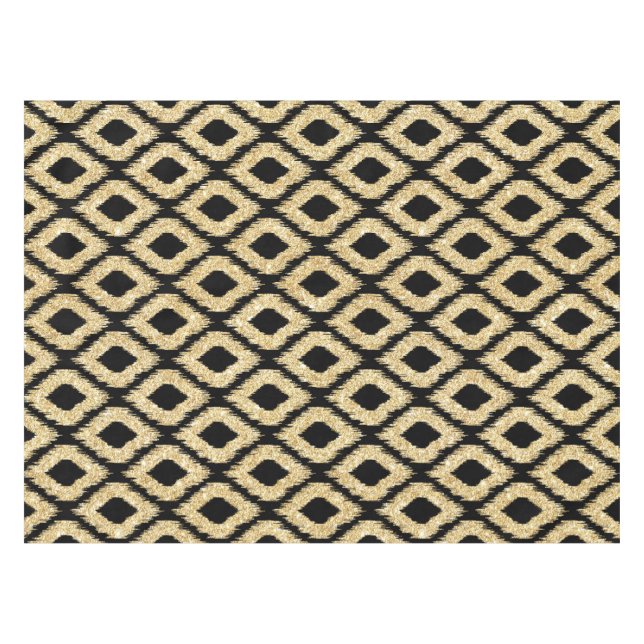 Toalha De Mesa Teste padrão tribal do brilho Dourado preto (Frente (Horizontal))