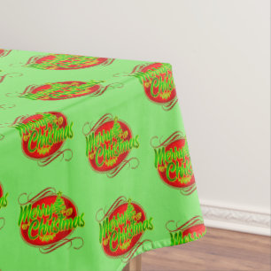 Toalha De Mesa Texto Feliz de Natal Tipografia Vermelha Verde e 