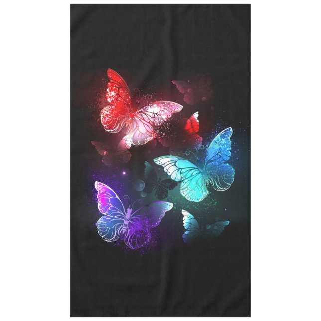 Toalha De Mesa Three Glowing Butterflies on night background (Frente)