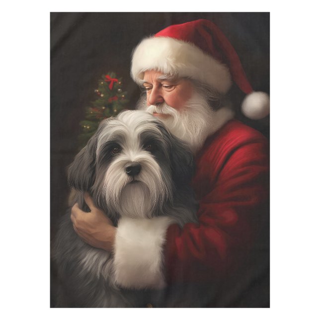 Toalha De Mesa Tibetano Terrier Santa Claus Festivo Natal (Frente)