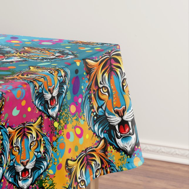 Toalha De Mesa Tiger Head Rainbow colors paint stains (Posição Original)