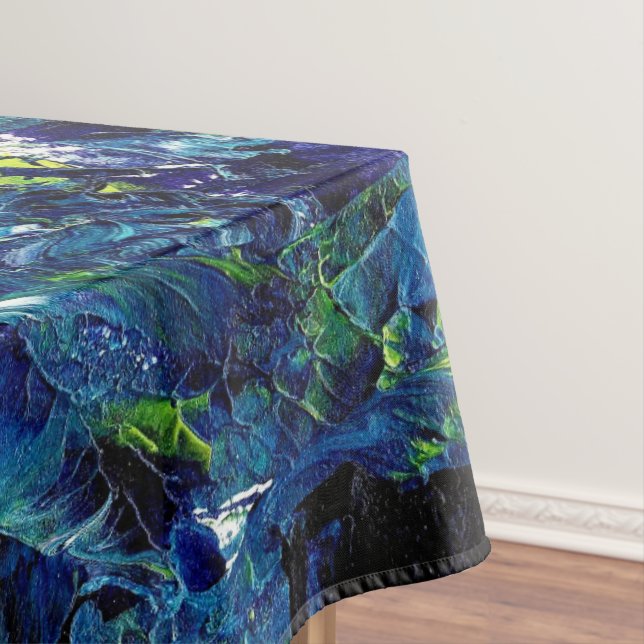 Toalha De Mesa Tinta Acrílica Abstrata em Azul (Posição Original)