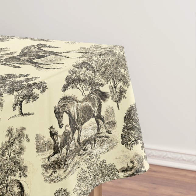 Toalha De Mesa Toile Elegante Beige Rustic Horses (Posição Original)
