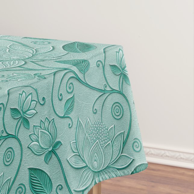 Toalha De Mesa Tons Verde Pastel Flor de Lótus com Efeito Repuxad (Posição Original)