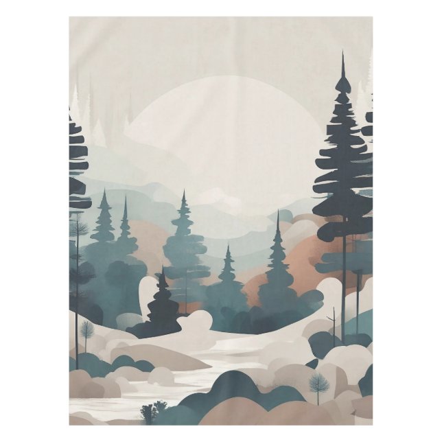 Toalha De Mesa Trabalho de arte de Paisagem de Floresta de Boho (Frente)