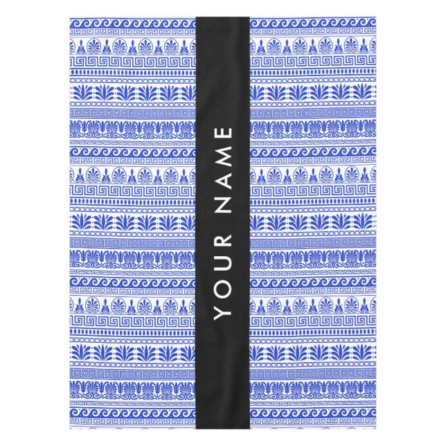 Toalha De Mesa Traço Grego, Chave Mista, Azul, Seu Nome (Frente)