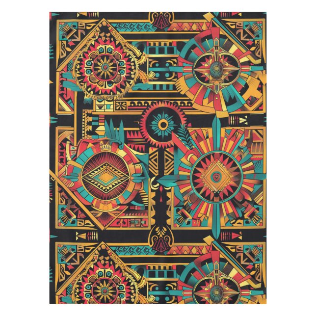 Toalha De Mesa Tradicional Cyan "Aztec Dream" Tecido Tablecloth (Frente)