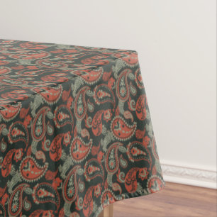 Toalha De Mesa Tradicional Paisley Linocut Laranja Quente Verde