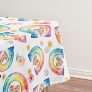 Toalha De Mesa Trecho de Parte Floral do Arco-Íris com Aquarela