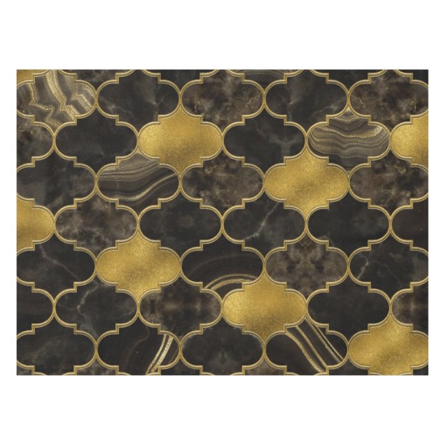 Toalha De Mesa Trellis Black Marble e Dourado marroquino (Frente (Horizontal))