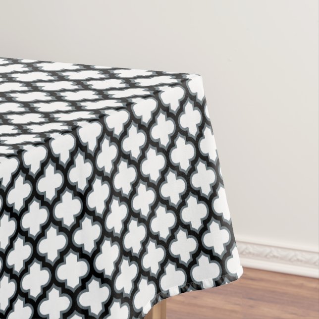 Toalha De Mesa Trellis branca e preta, lete, quatrefoil (Posição Original)