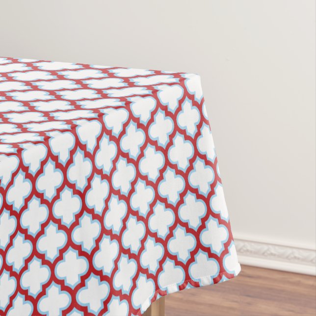 Toalha De Mesa Trellis branca e vermelha, lete, quatrefoil (Posição Original)