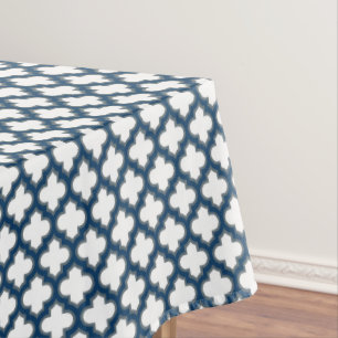 Toalha De Mesa Trellis, Latite, Quatrefoil, de cor branca e Marin