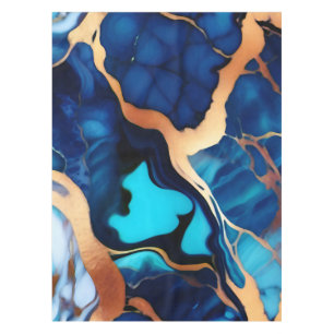 Toalha De Mesa Trendy Blue Dourado mármore azul amarelo