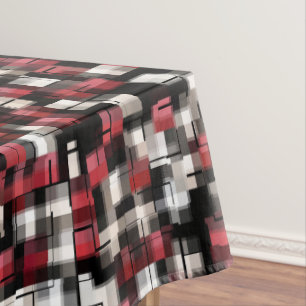 Toalha De Mesa Trendy Maroon Red Black White Abstrato Xadrez