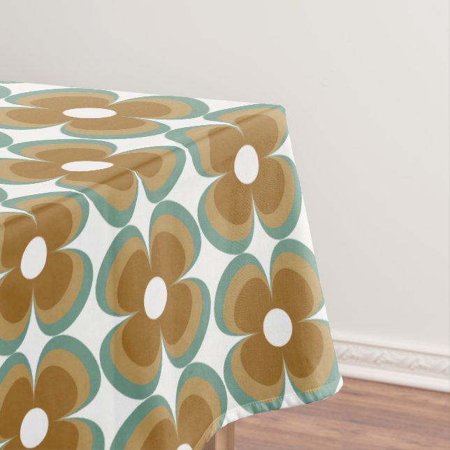 Toalha De Mesa Trendy Teal Caramel Retro Groovy Flowers Seamless (Posição Original)
