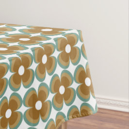 Toalha De Mesa Trendy Teal Caramel Retro Groovy Flowers Seamless