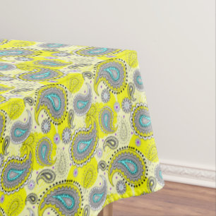 Toalha De Mesa Tribal Paisley Pattern Lemon Yellow Turquoise