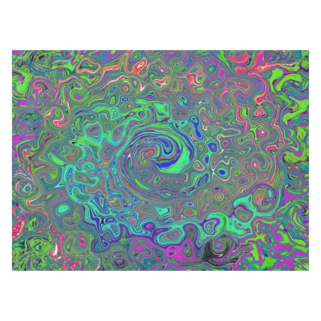 Toalha De Mesa Trippy Chartreuse e Blue Retro Liquid Swirl (Frente (Horizontal))