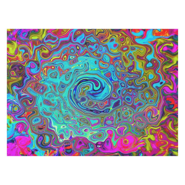 Toalha De Mesa Trippy Sky Blue Abstrato Retro Liquid Swirl (Frente (Horizontal))