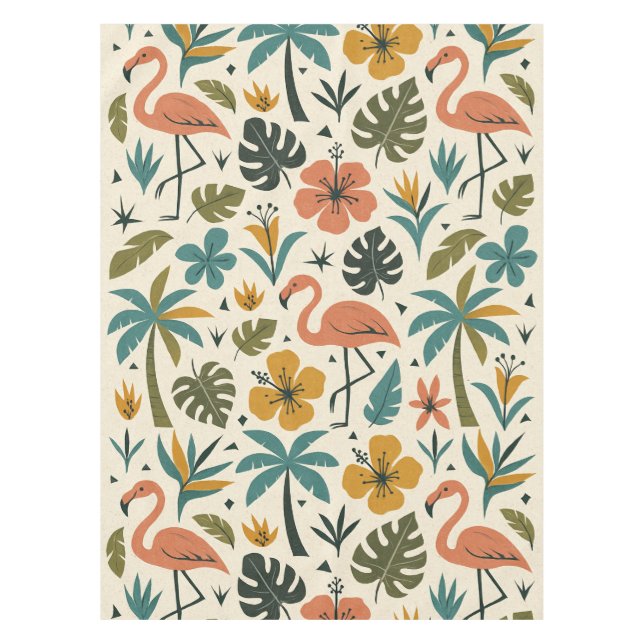 Toalha De Mesa Tropical Flamingo and Palm Tree Pattern (Frente)