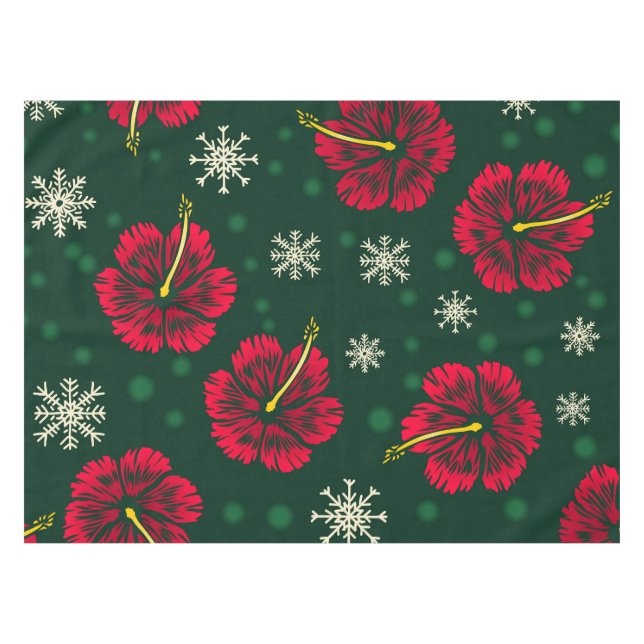 Toalha De Mesa Tropical Floral Hibiscus Snowflakes Natal | (Frente (Horizontal))