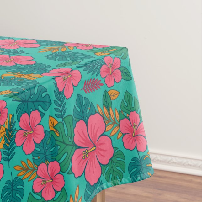 Toalha De Mesa Tropical Hibiscus and Palm Leaf Pattern  (Posição Original)