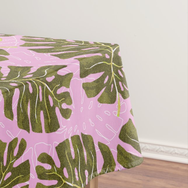 Toalha De Mesa Tropical Palma Rosa Verde (Posição Original)