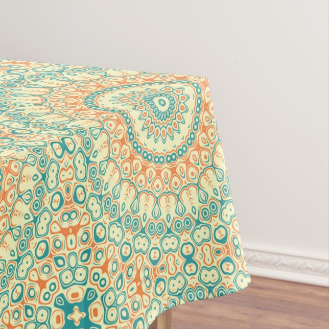 Toalha De Mesa Tropical Teal e Orange Mandala Padrão (Posição Original)