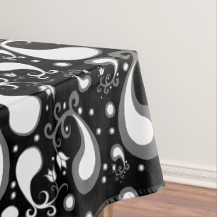 Toalha De Mesa Tulip Paisley Floral abstrato preto e branco