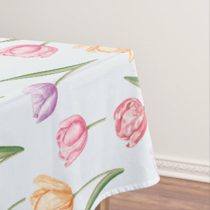 Toalha De Mesa Tulipas Coloridas Padrão de Flor de Aquarela