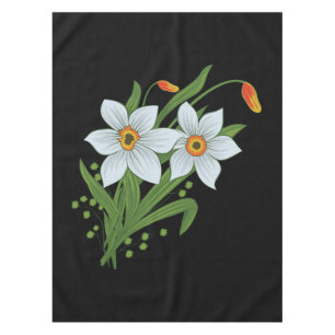 Toalha De Mesa Tulipas e Narcisos Flores Fundo Preto