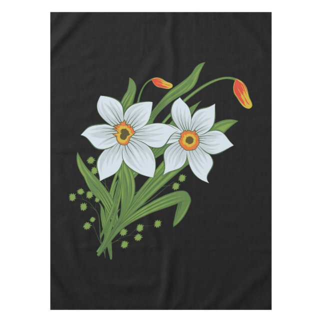 Toalha De Mesa Tulipas e Narcisos Flores Fundo Preto (Frente)