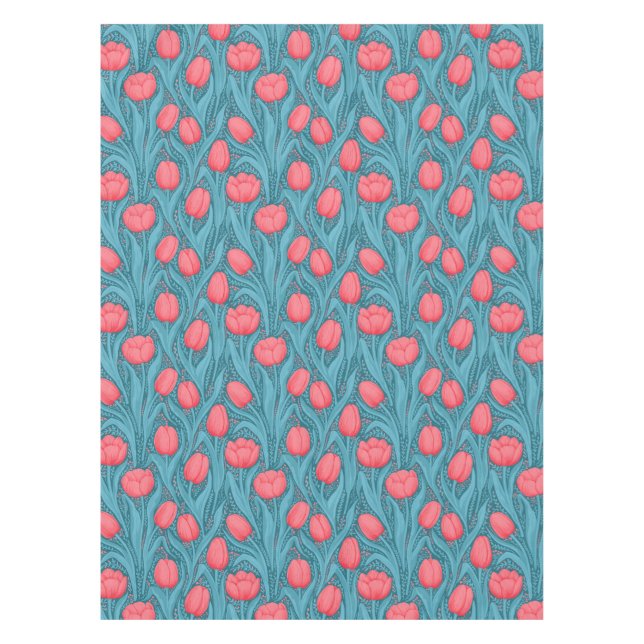 Toalha De Mesa Tulipas em azul e vermelho (Frente)