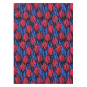 Toalha De Mesa Tulipas em vermelho e azul