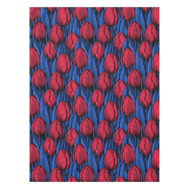 Toalha De Mesa Tulipas em vermelho e azul (Frente)