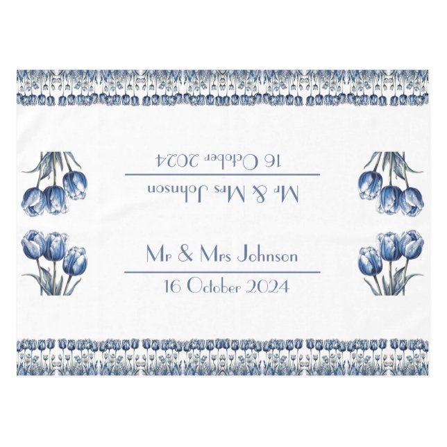 Toalha De Mesa Tulipas no Azul Delft personalizáveis (Frente (Horizontal))